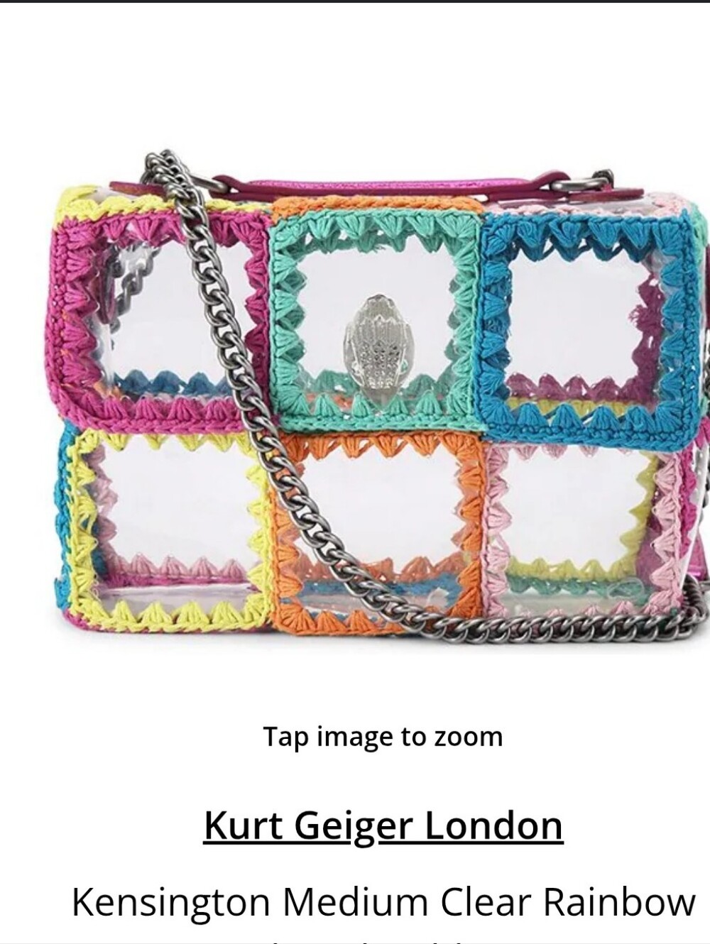 Kurt Geiger Clear Shoulder Bag with Rainbow Crochet Trim